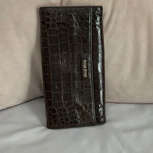 Miu Miu Dark Brown Croc-Embossed Wallet 7.5”x4”